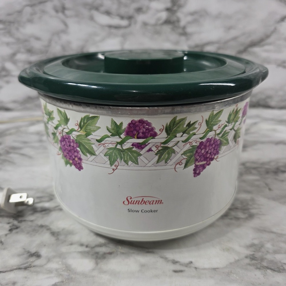 Vintage Sunbeam Mini Slow Cooker Grape Vine Ivy Design Model SC100 Small